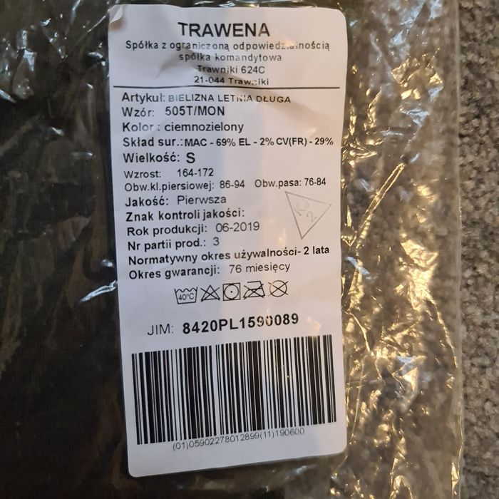 Bielizna letnia długa wz. 505T/MON - NOWA