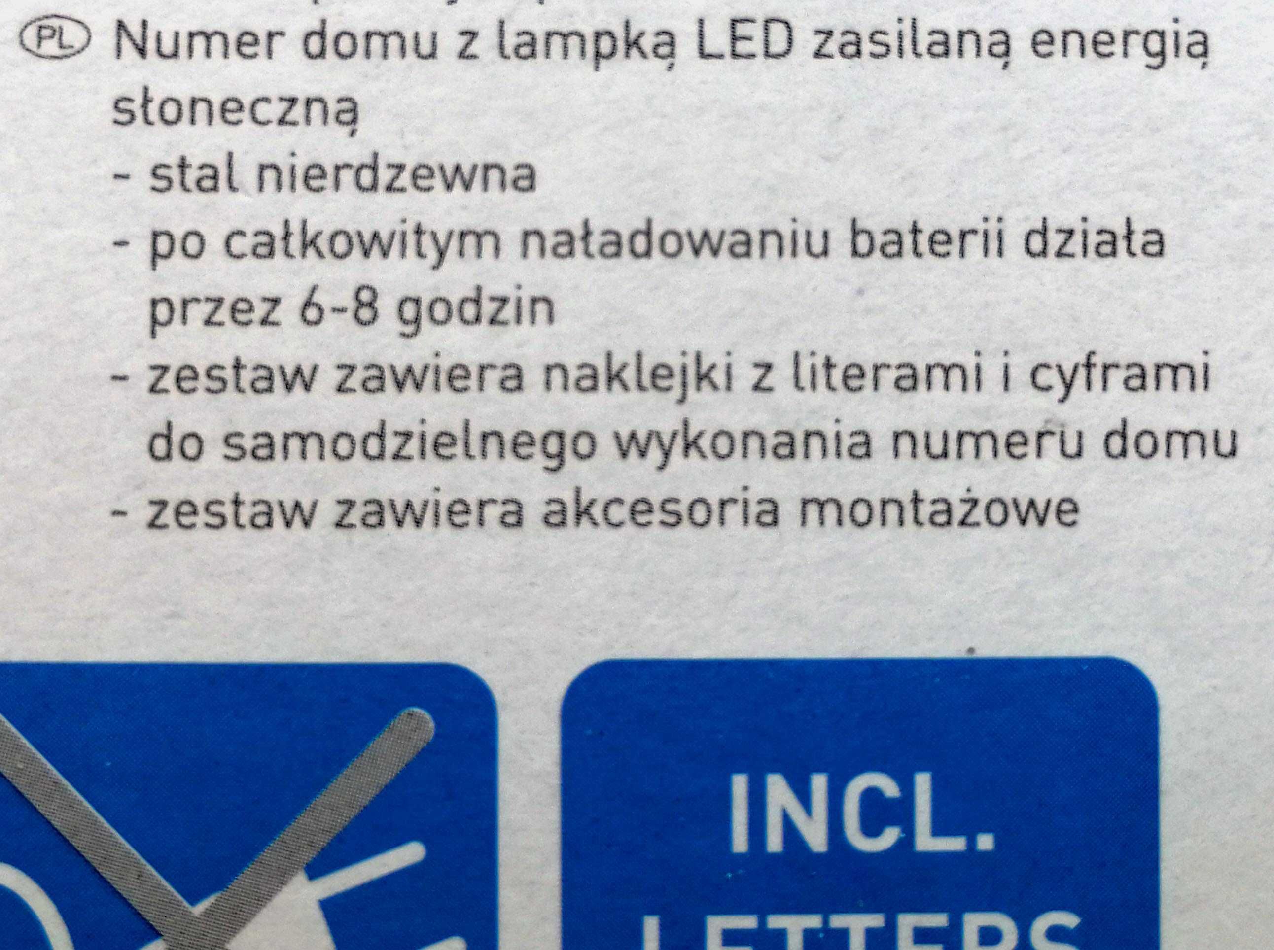 Numer domu z oświetleniem 2x LED solarny 25x26x7cm stal nierdzewna