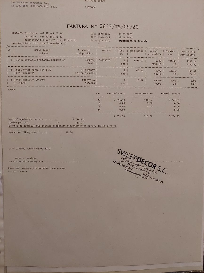 Drukarka spożywcza DECOJET A4