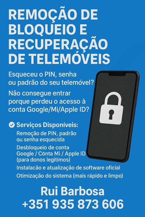 Remoção de Bloqueio e Recuperação de Telemóveis e Computadores