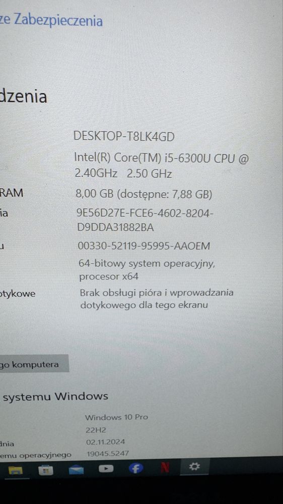 Dell Latitiude 5580 i5-6300U, 8Gb Ram, Dysk 240G, Nowa Bateria !