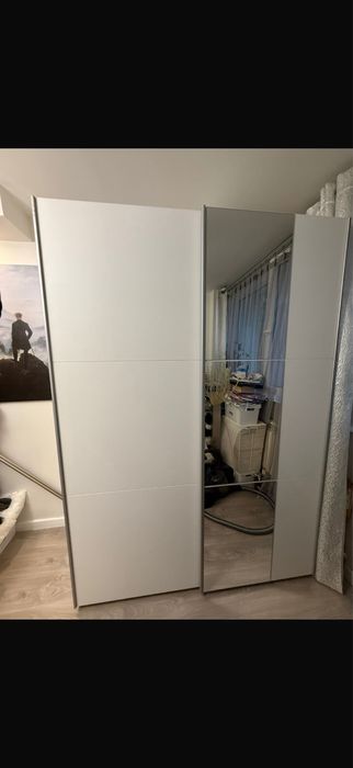 Szafa BAstia150 2D  biała przesuwna z lustrem