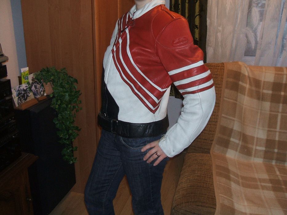 kurtka skórzana damska hein gerick s czarno czerwono biała