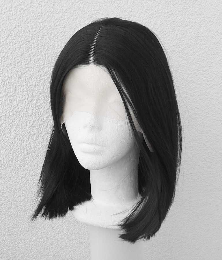 Lace Front czarna krótka peruka z przedziałkiem bez grzywki wig bob