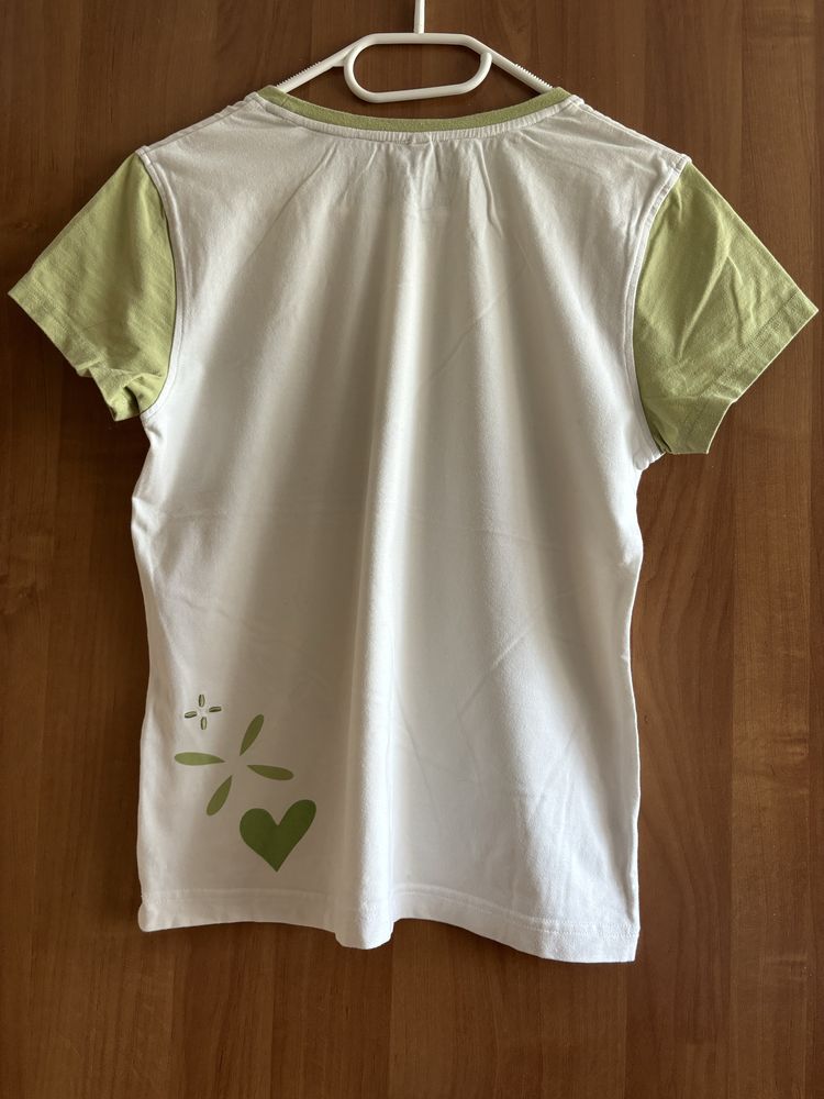 T-shirt damski, biały z dodatkami zielonymi, M,Horseware,krótki rękaw