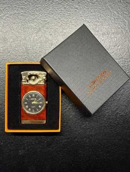 Metalowa Zapalniczka Gazowa + Zegarek - CZARNY