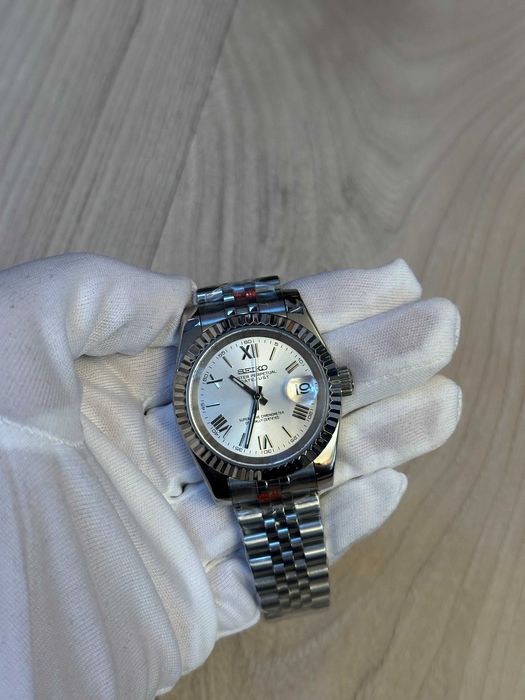 Zegarek Seiko Mod Datejust Roman Biały White Watch