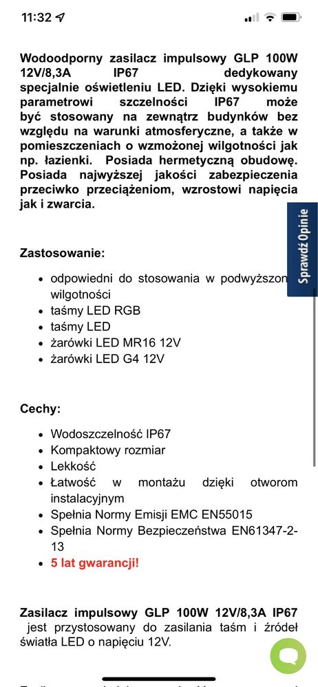 ZASILACZ Led GLP 100W 12V/8,3A IP67 używany