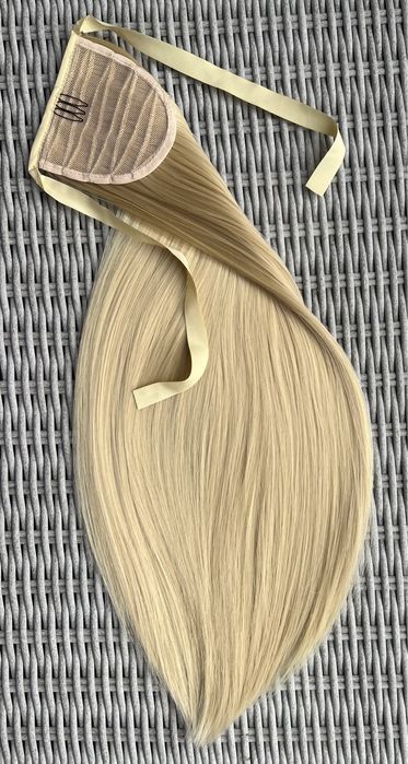 Premium Ultra włosy doczepiane, jasny blond, kucyk, treska