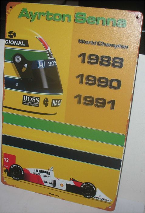 Placa Decorativa- Ayrton Senna - Tri Campeão Mundial 88-90-91