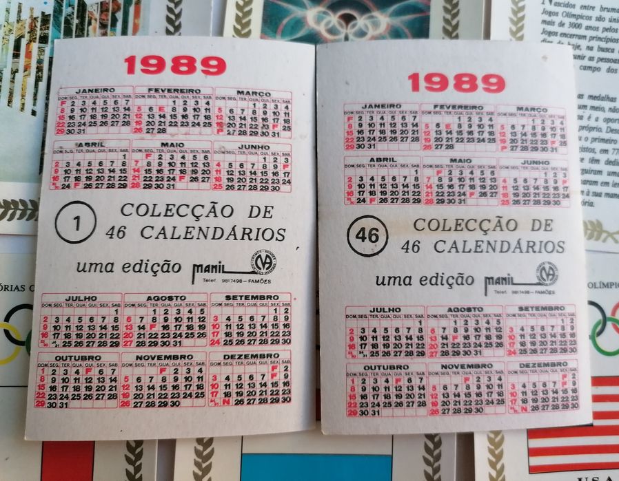 Colecção completa de 46 calendários de 1989 das memórias olímpicas