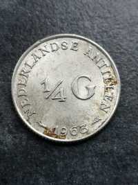 1/4 guldena Antyle Holenderskie 1963r. Srebro Ładne