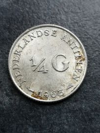 1/4 guldena Antyle Holenderskie 1963r. Srebro Ładne