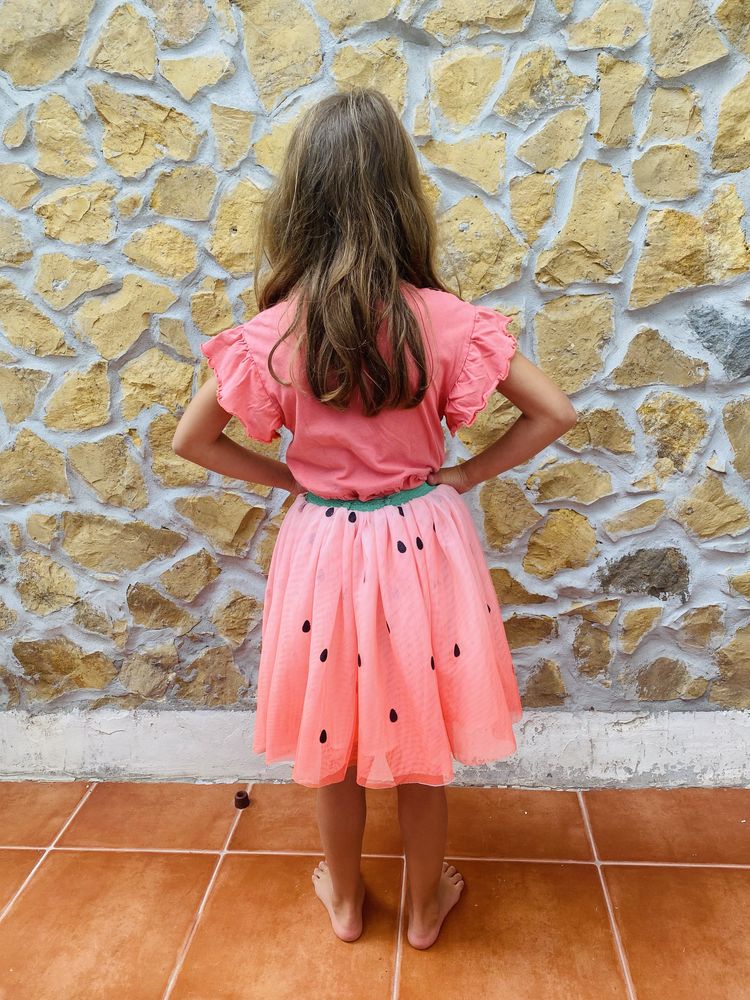 Saia H&M infantil 6-8 anos – Rosa-melancia com tule