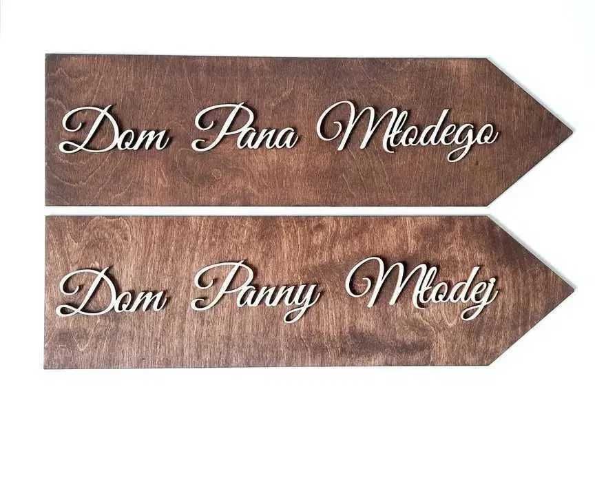 Drogowskaz ślubny Dom Panny Młodej Dom Pana Młodego ślub dąb rustykaln