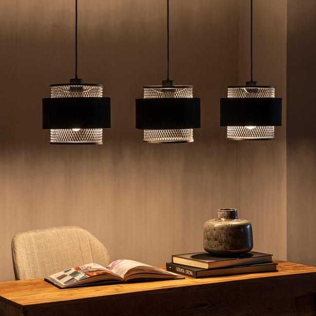 Candeeiro de teto suspenso Ottomane Inspire 3 luzes E27 metal preto
