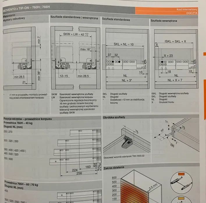 BLUM MOVENTO z Tip-On 500mm/40kg