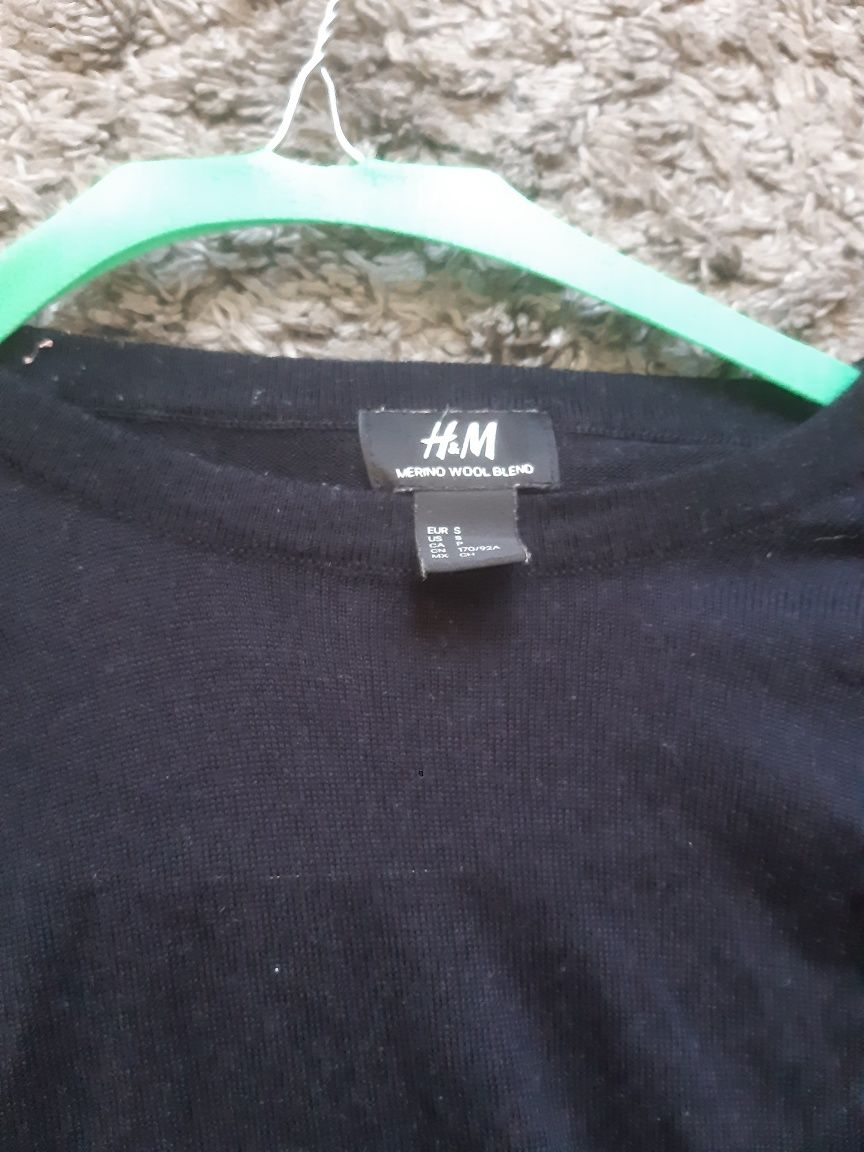 Grabatowy sweter H&M męski wełna merino rozmiar S Lekki klasyczny