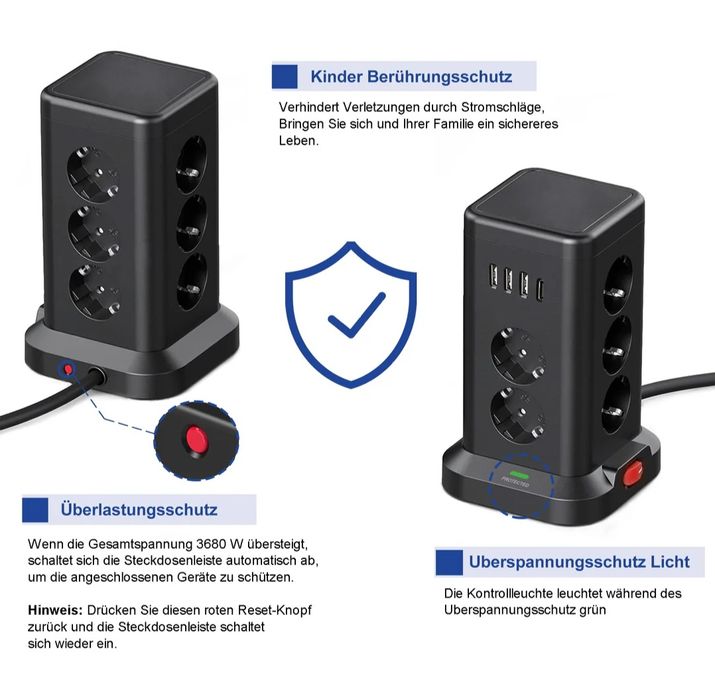 Listwa zasilająca antyprzepięciowa czarna 230v x11 USB a USB C NOWA
