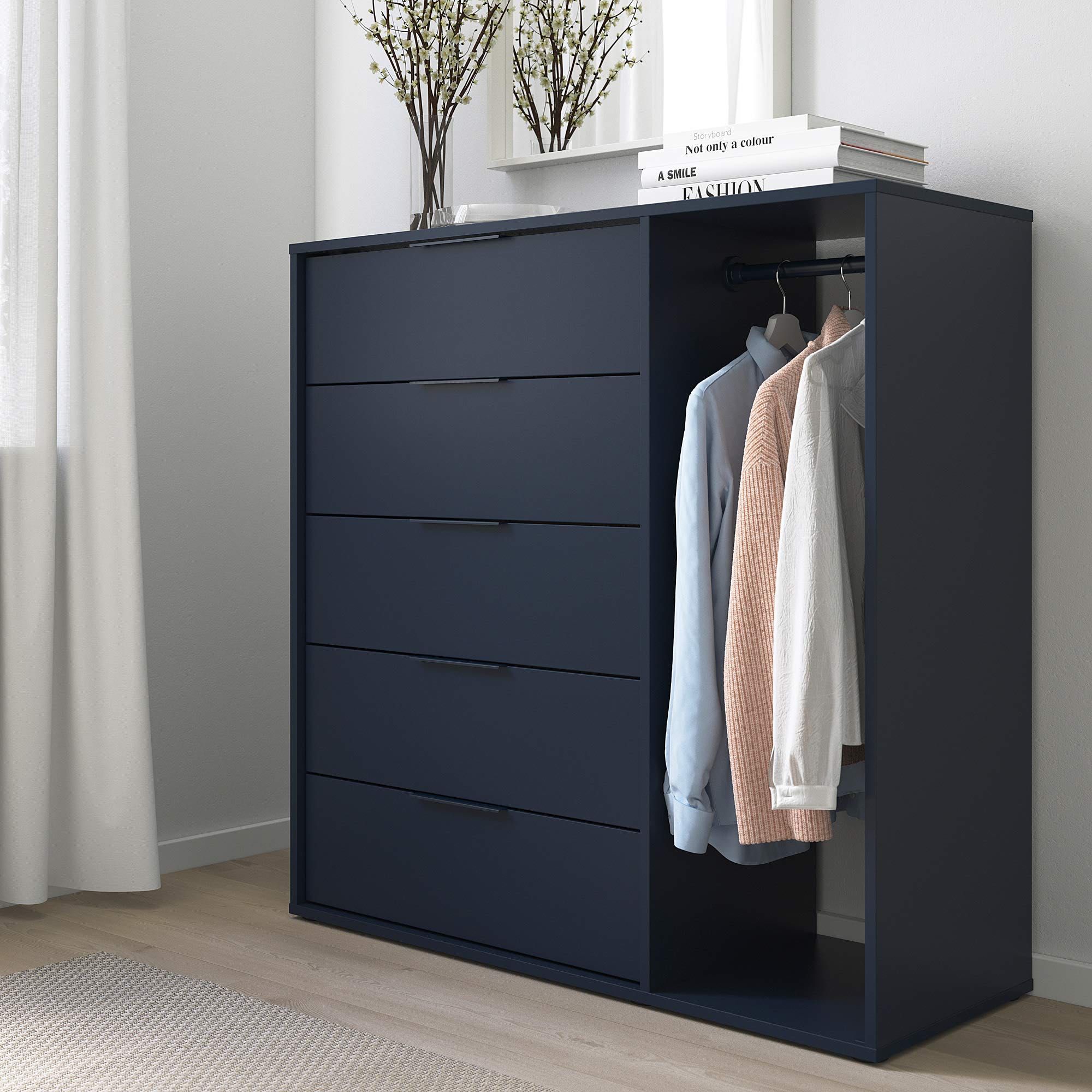 Komoda Ikea NORDMELA z drążkiem na ubrania 119 x 44 x 118cm niebieska