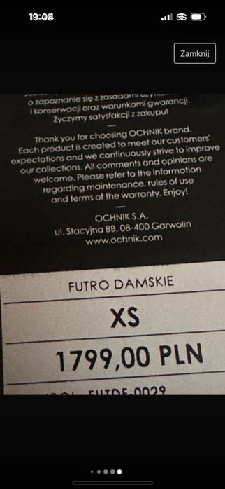 Futro Ochnik , bardzo eleganckie