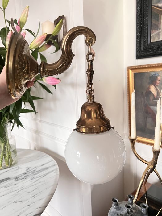 Lampa wisząca kula art Deco mosiądz mosiężna vintage konkiet plafon