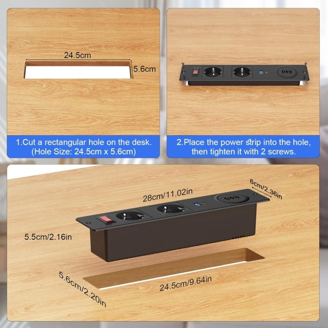 Gniazdko stołowe z USB C PD20 W formie zabudowy