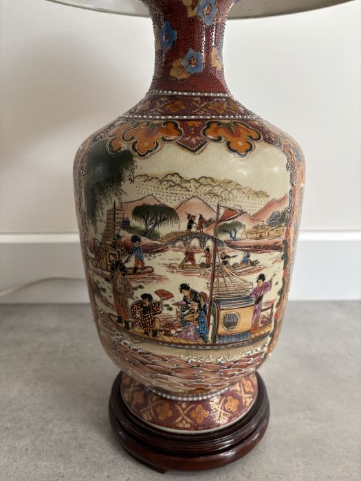 Lampka ceramiczna porcelanowa z ręcznie malowanym chińskim wzorem