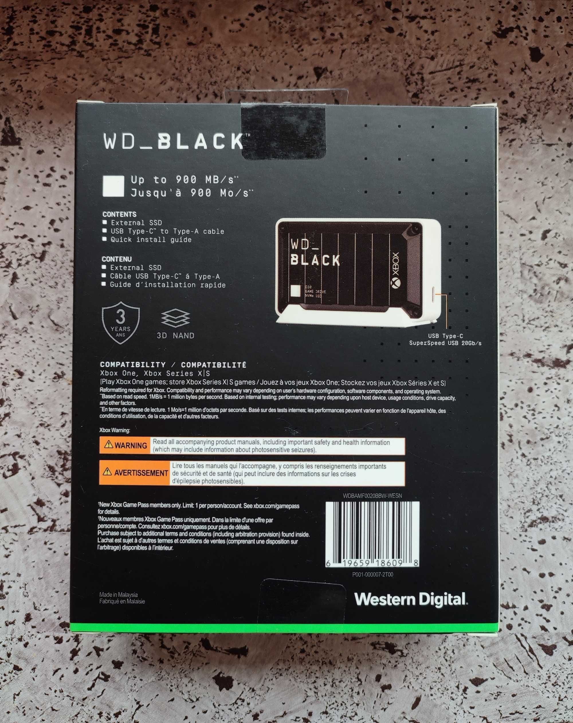 Nowy WD Black D30 2TB. Zewnętrzny dysk SSD. Opakowanie zaplombowane.