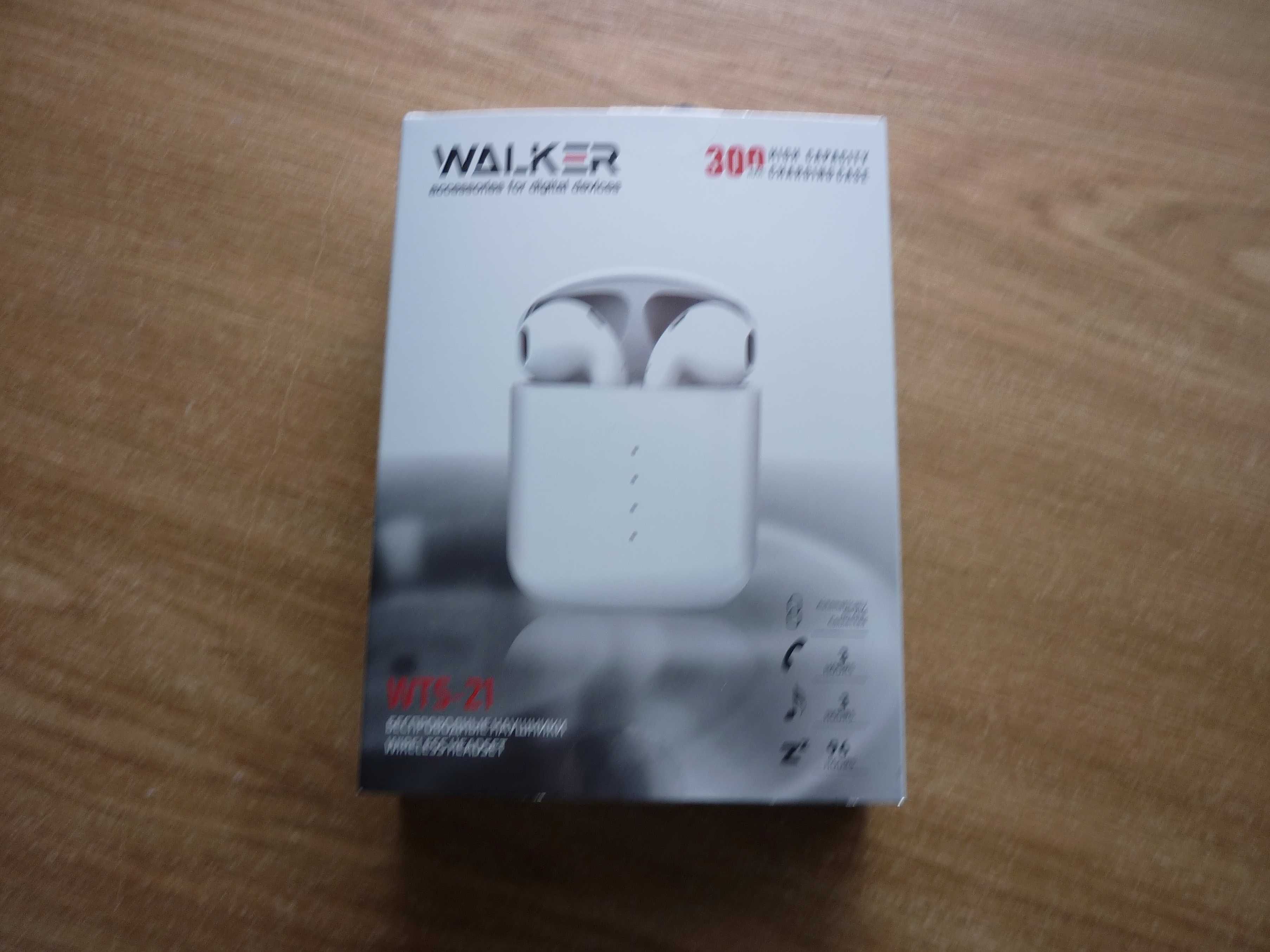 Наушники белые Walker WTS-21, вкладыши, микрофон, кейс зарядки