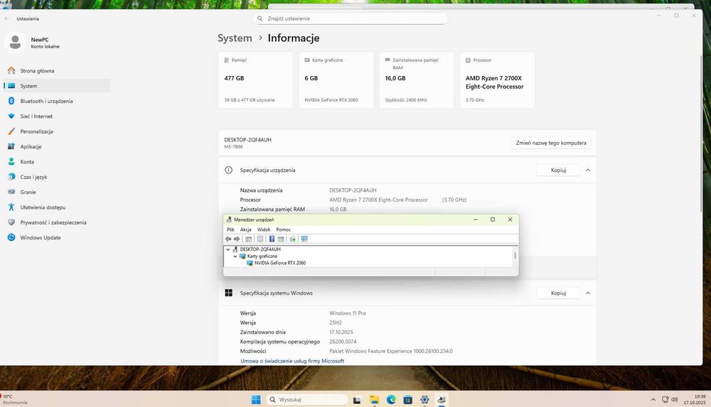 Komputer do gier Ryzen 7, 16GB DDR4, RTX 2060 6GB, 512GB SSD, aRGB LED