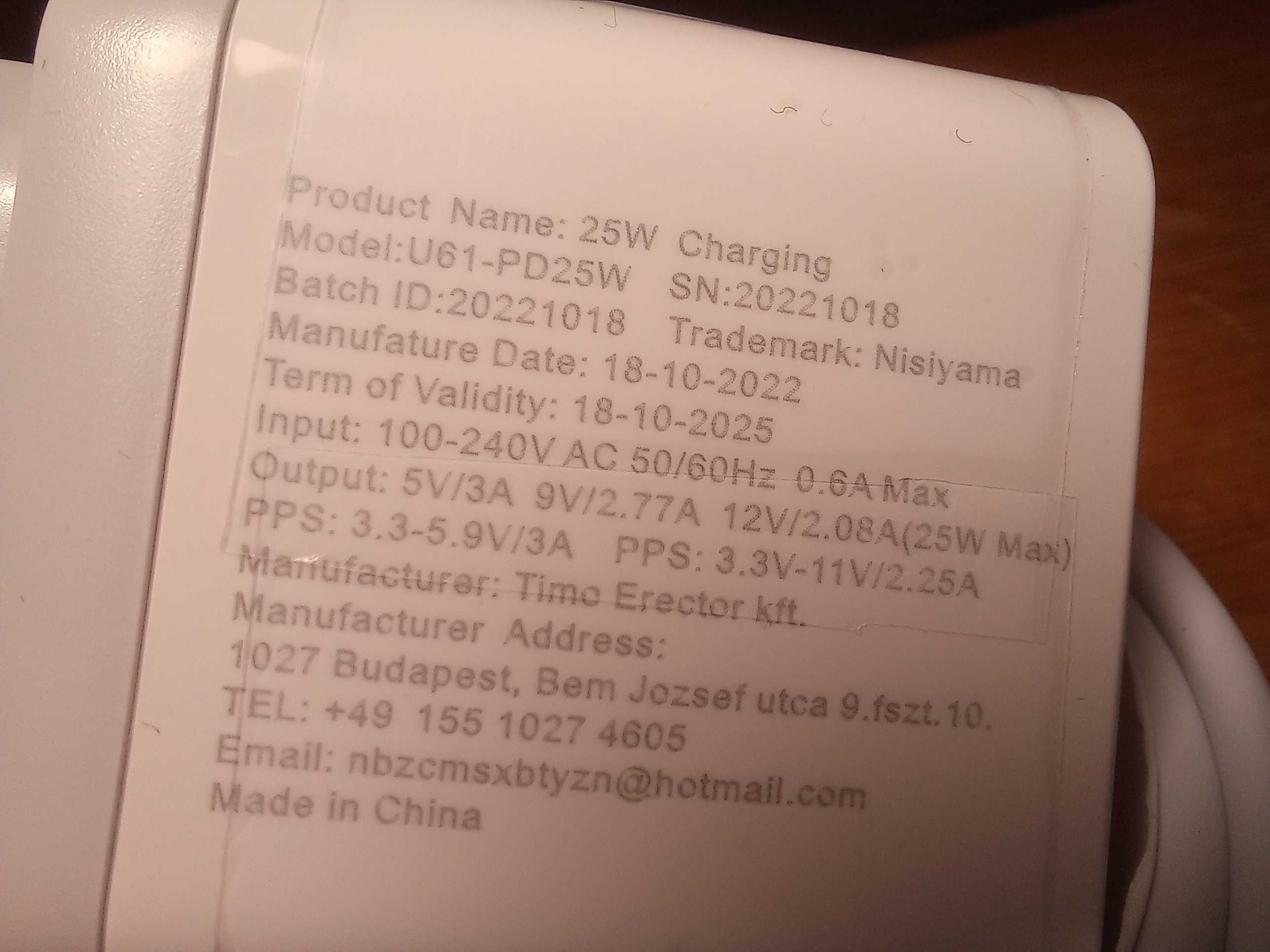 Ładowarka 25W z kablem do Iphone USB C