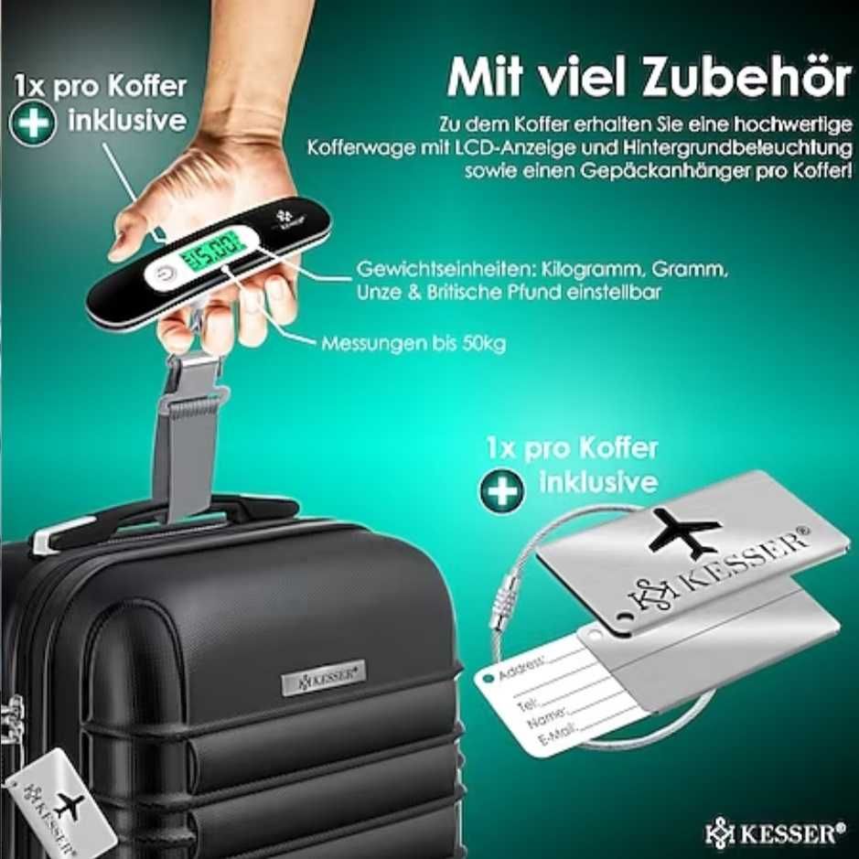 KESSER Walizka podróżna na kółkach Zamek szyfrowy 4 koła ABS czarna