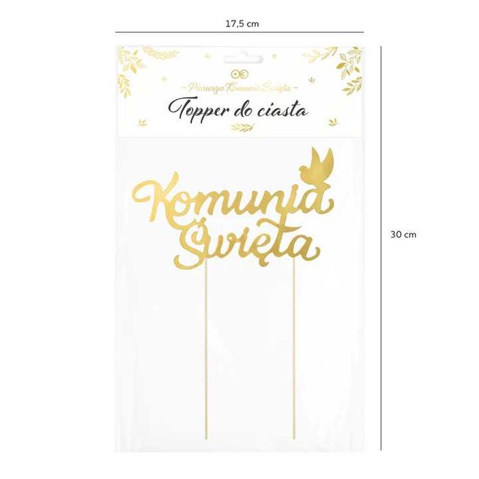 Topper, pik na tort Komunijny złota 3 szt. śliczna dekoracja komunijna