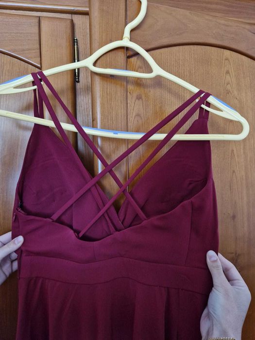 vestido de cerimónia Comprido Vermelho Bordô