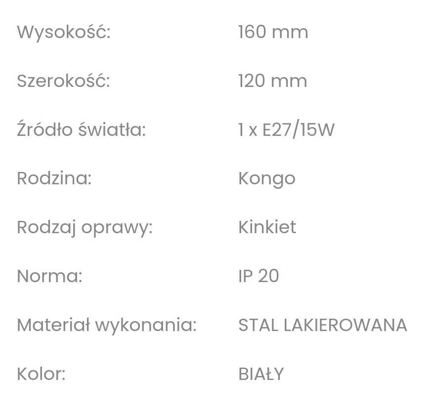 Kinkiet industrialny biały Lampa metalowa KONGO 3174 Argon