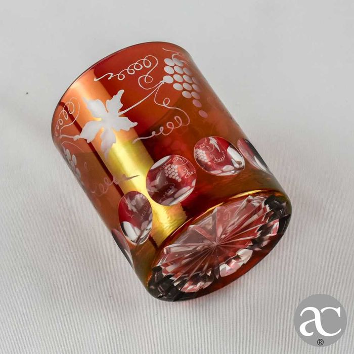 Conjunto de 6 copos em Cristal, decoração uvas e parras