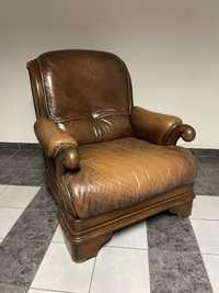Fotel antyk Drewno skóra brązowy