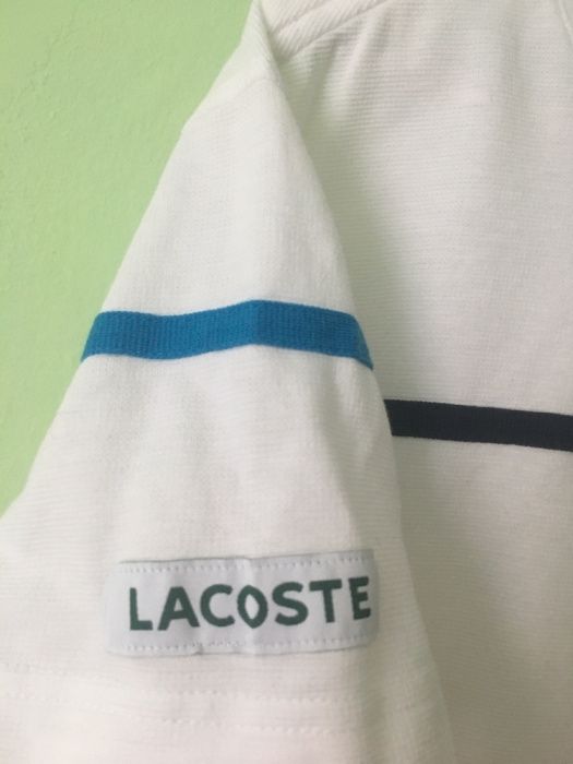 Śliczna koszulka Lacoste t-shirt 6 7 8 lat 134 140 biała bluzka lampas