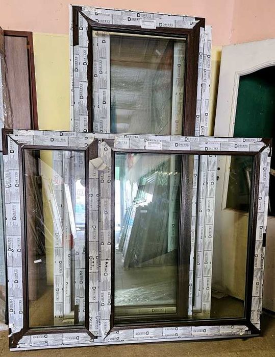 Okno PCV 1740x1400 kolor ciemny dąb - 3 szybowe - NOWE