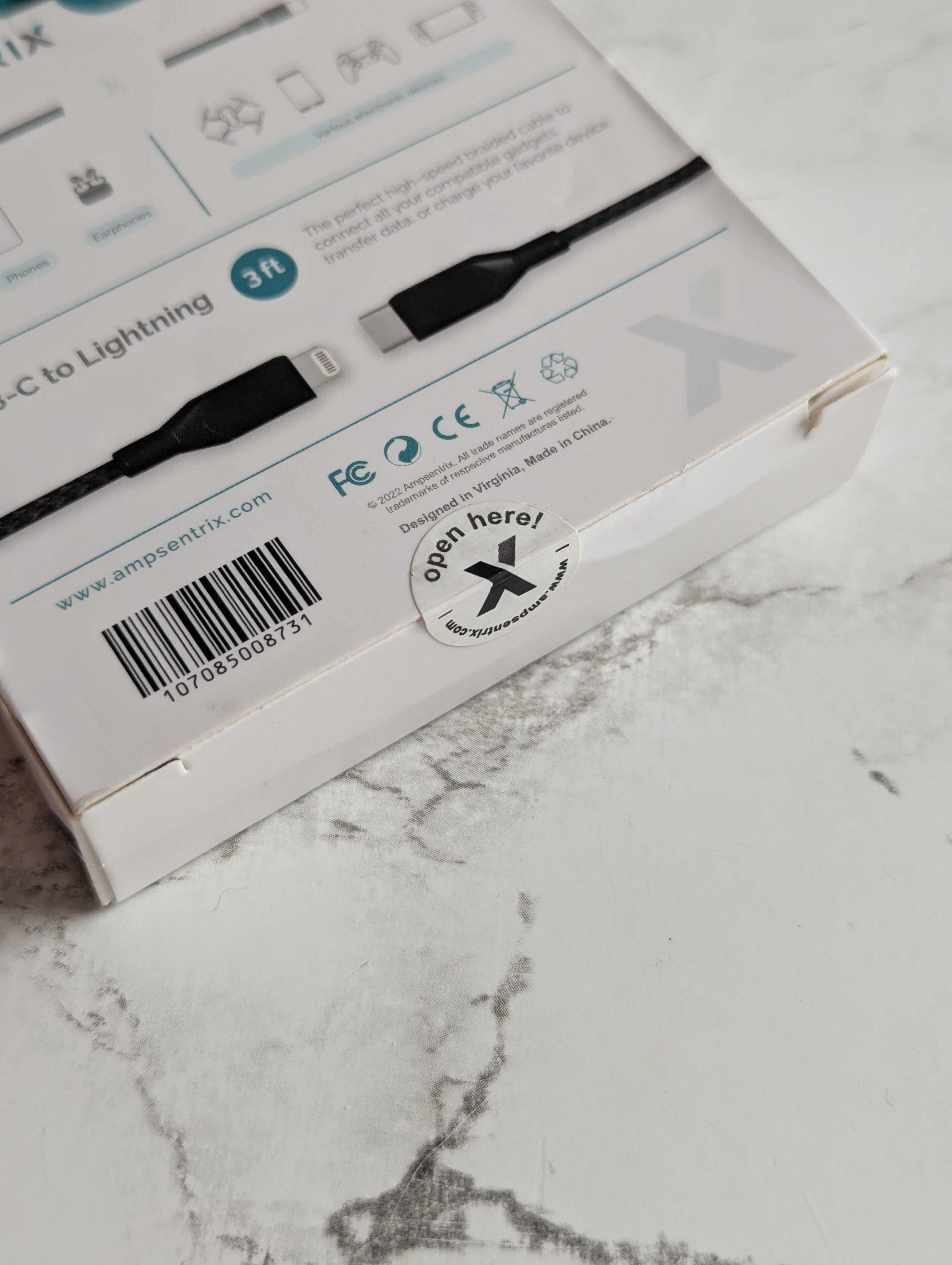якість з США кабель плетений USB C to Lightning 1м Ampsentrix