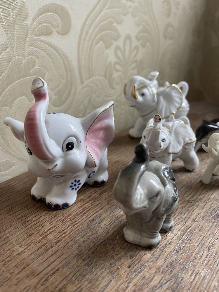 6 szt kolekcja porcelanowych słoni słoń słonik słonie