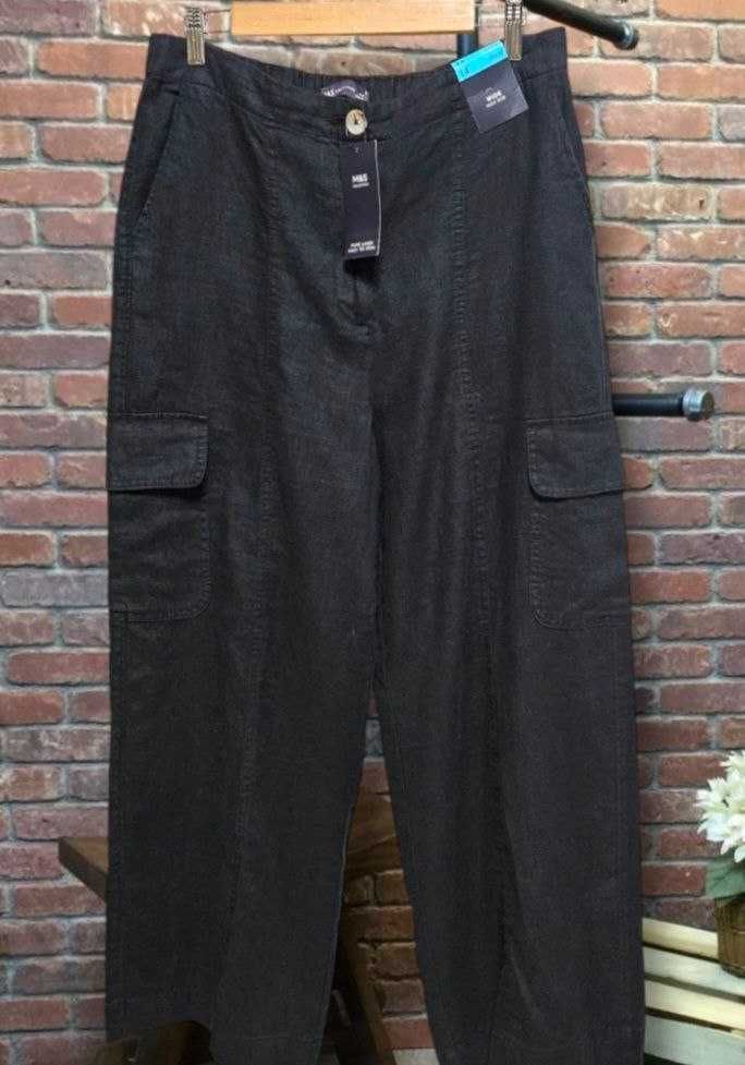 Широкие льняные карго-брюки в цвете графит Marks&Spencer, р. L/XL