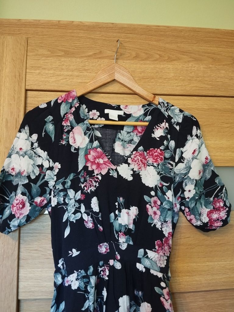 Długa sukienka w kwiaty h&m XS/S
