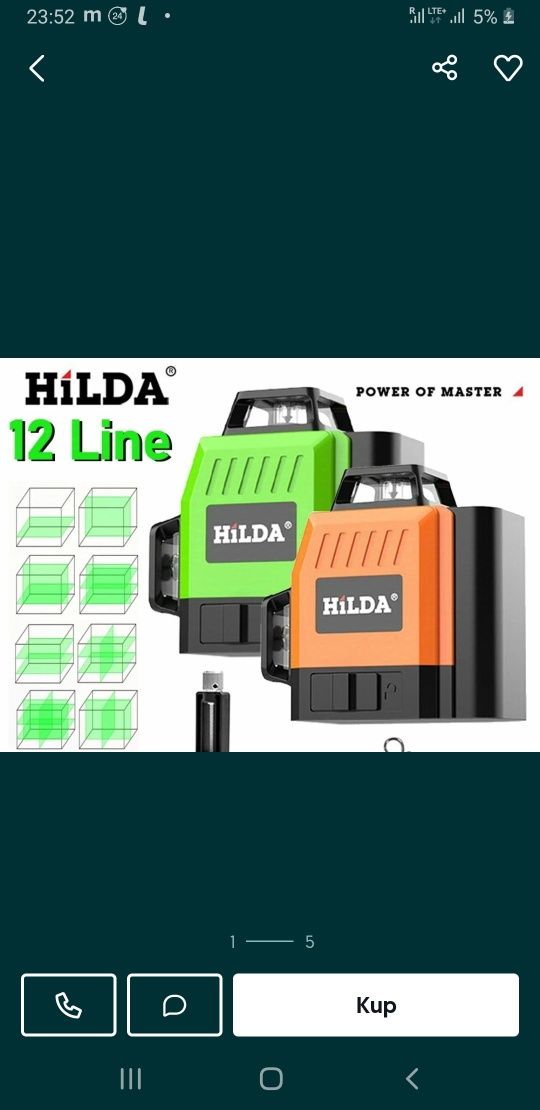 Poziomica laserowa Hilda 12 linii 3D laser krzyżowy 360 Laser