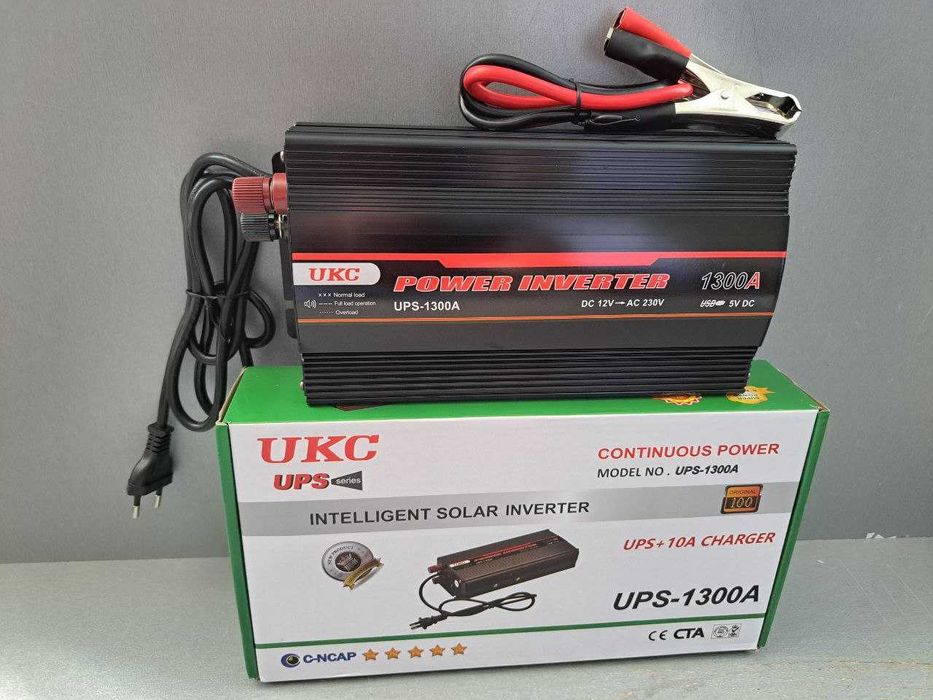 Инвертор с зарядкой 1300W 15А Преобразователь 12V в 220V БДЖ
