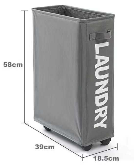 Kosz na Pranie Bieliznę Zabawki Mata do Jogi na Kółkach Składany Szary