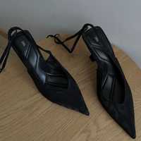 buty ZARA na obcasie czarne / sznurowane
