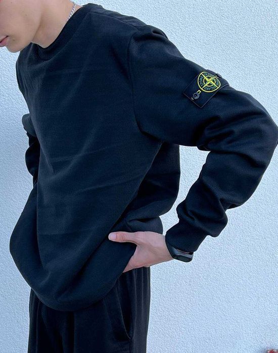 Чорний чоловічий світшот Stone Island • стоник кофта Худи Свитшот