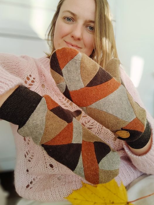 Rękawiczki damskie, 100% wełna, merino, patchworkowe